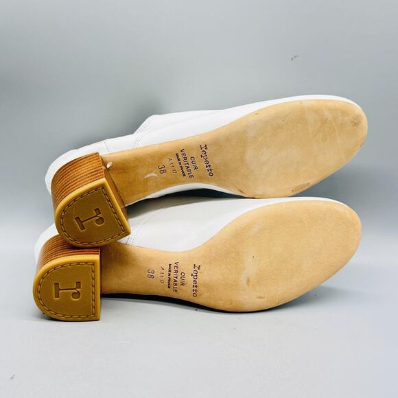 Repetto Shoes Womens 7 White Leather Lace Up Oxford Pump Block Heel Balletcore - Picture 10 of 14